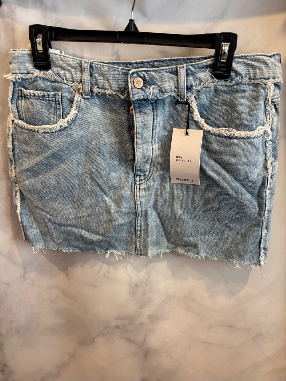 Forever 21 Light Blue Distressed Denim Mini Skirt